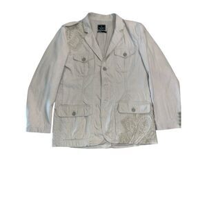 Marc Ecko Y2K Linen Blend Embroidered Utility Blazer Jacket Beige Men’s XL